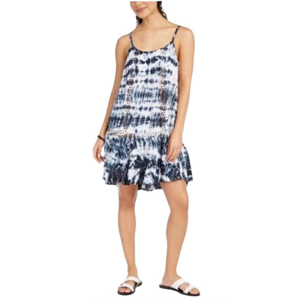 Raviya Navy & White Sleeveless Tie-Dye Crochet Cover-Up Dress Swimwear Small NWT